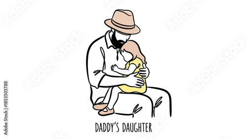 A heartwarming minimalist vector illustration depicting a father's loving embrace with his daughter, celebrating the bond between them