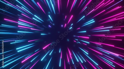 Neon lines in pink and blue bursting outward. Perfect for backgrounds, futuristic designs, and abstract concepts.