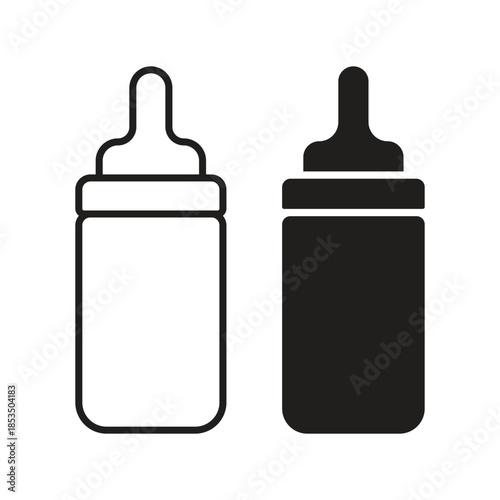 Baby Bottle Icon Set Outline and Solid Vector Illustration