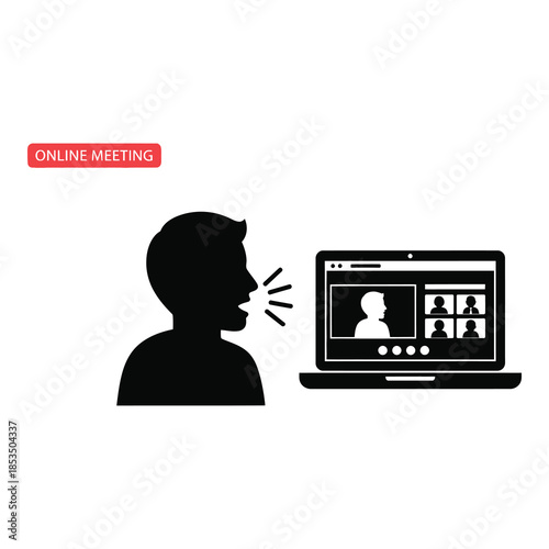 Person participating in virtual online meeting on laptop