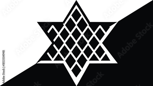 Black Diamond Lattice Star of David on Divided Black and White Background geometric pattern