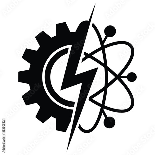 Engineering science logo icon simple stylized vector illustration gear atom lightning bolt representing mechanical electrical scientific fields