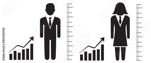 “Five Standing Human Figure Silhouettes of Different Heights, Posture and Body Proportion Reference Vector”