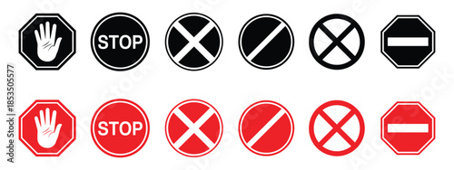 Stop, no entry, and prohibition sign icon set vector. restriction, warning symbol. vector illustration.