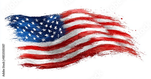 American flag painted with brush strokes and splatters