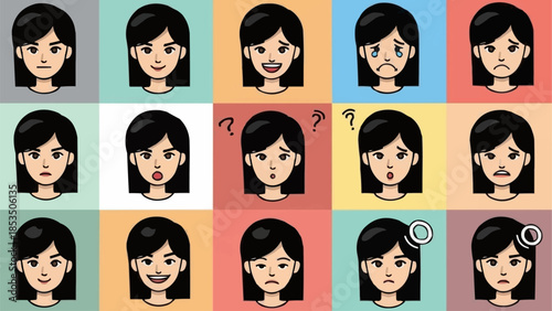 Collection of cartoon faces showing various emotions and expressions.