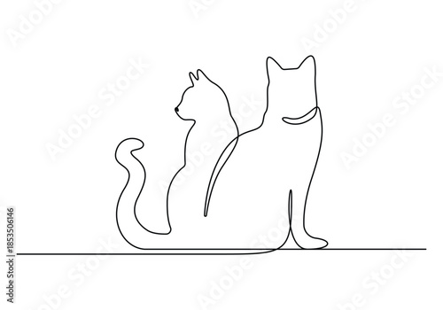 Continuous one line art two cats vector illustration