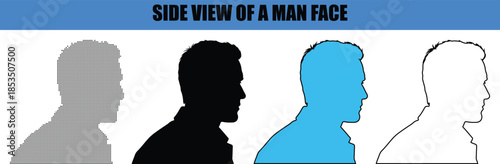 Side view of a man silhouette line art outline dot dotted style standing walking human vector illustration concept. Male figure side view silhouette line art outline dot dotted style human posture vec