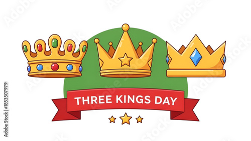 Epiphany crowns illustration for Three Kings Day showing royal headwear symbol faith belief tradition spirituality celebration design art background suitable for religion culture history education
