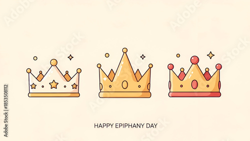 Epiphany crowns illustration showing Three Kings symbol through golden royal headwear representing faith wisdom tradition belief spirituality celebration art design and timeless religious story