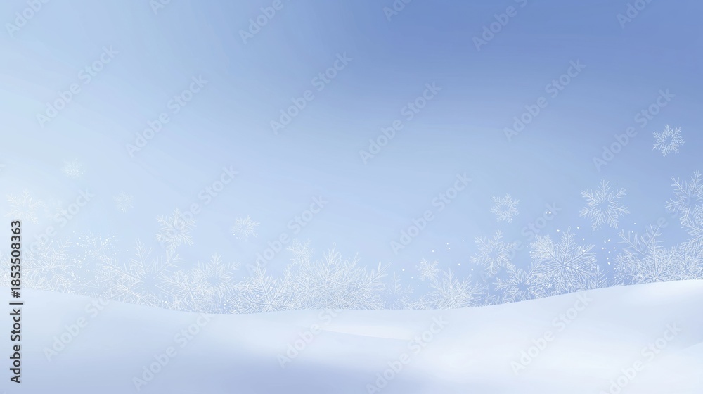Fototapeta premium Winter Snowflake Background with Wide Lower White Copy Space