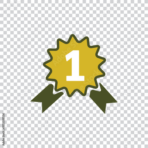 Flat Design First Place Award Ribbon Icon, Minimalist Gold Medal Badge Symbol for Achievement and Success