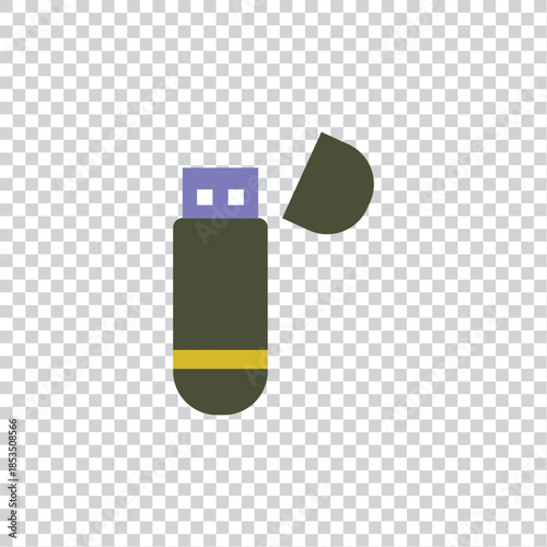 Minimalist USB Flash Drive Icon with Open Cap and Yellow Stripe for Data Storage