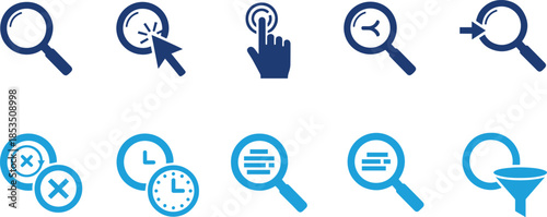 Search and interaction icons collection in blue monochrome colorset