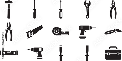 Tools collection icons for construction and repair work with hammer