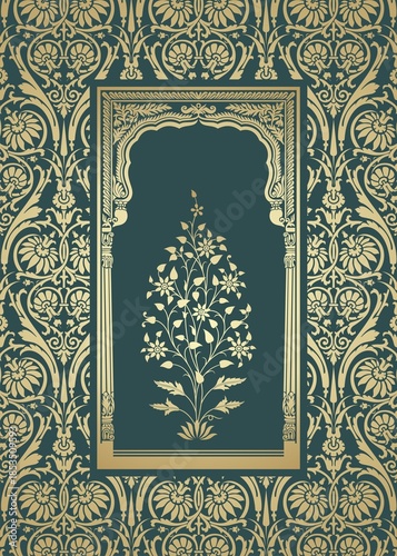 wedding card design, paisley floral pattern , India	