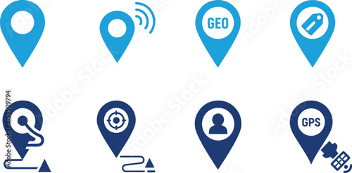 Location pin icon set for gps tracking navigation and cartography