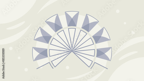 Semicircular Fan Shape with Translucent Panels on Light Background abstract geometric