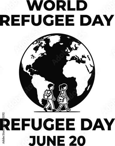 World Refugee Day Illustration with Globe and Walking Children June 20 earth