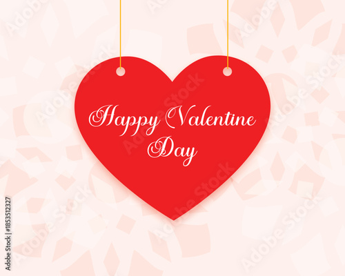 Happy Valentine’s Day Background with Red Hanging Hearts