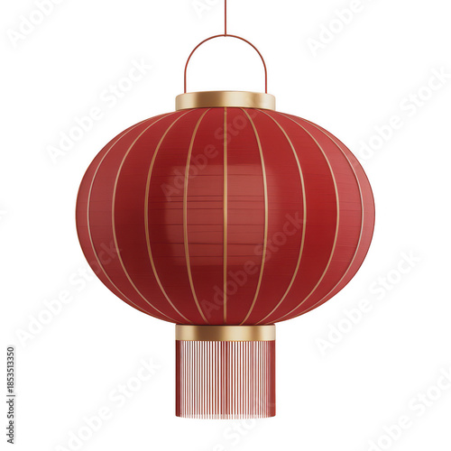 Traditional Red Hanging Lantern with Golden Details for Festival, Celebration, and Decorative Cultural Concept Isolated on Transparent Background