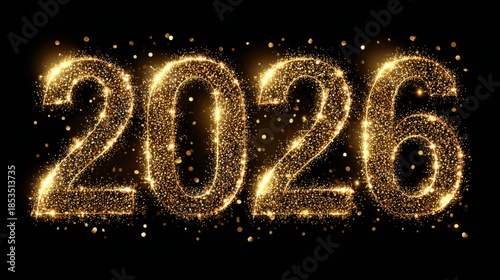 Glowing Golden Glitter Numbers 2026 on a Dark Background with Sparkles new year celebration