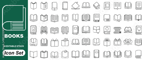 Minimalist Book and Education Line Art Icon Set – Literature and Library Vector Symbols