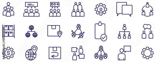 Minimal Business Workflow and Network Line Icons Set for UI and Infographics