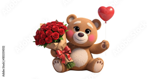teddy bear with heart shaped balloons
