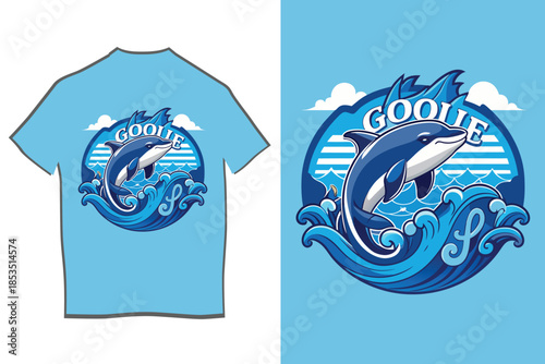 Graceful dolphin leaps from ocean waves under a warm sunset for a stunning t-shirt graphic