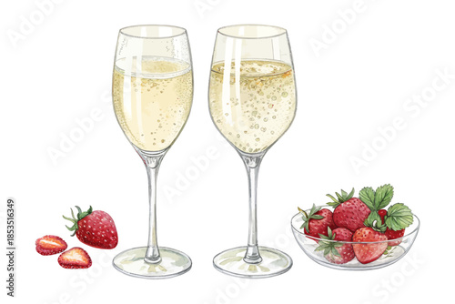 watercolor Champagne glass vector illustration isolated on white background