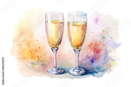 watercolor Champagne glass  isolated on white background