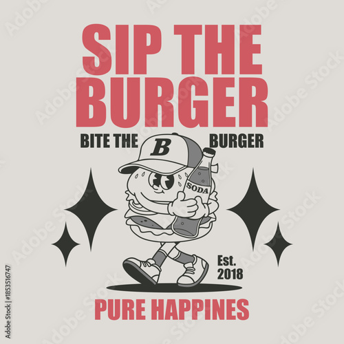  cartoon character of burger Graphic Design for T shirt Street Wear and Urban Style