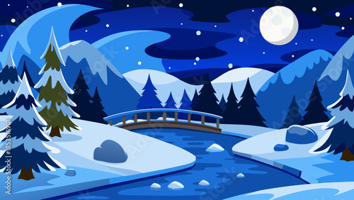 winter landscape with moon