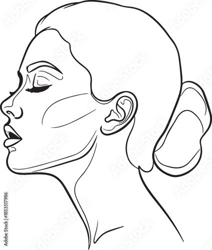 Female head in profile with closed eyes woman face hair bun