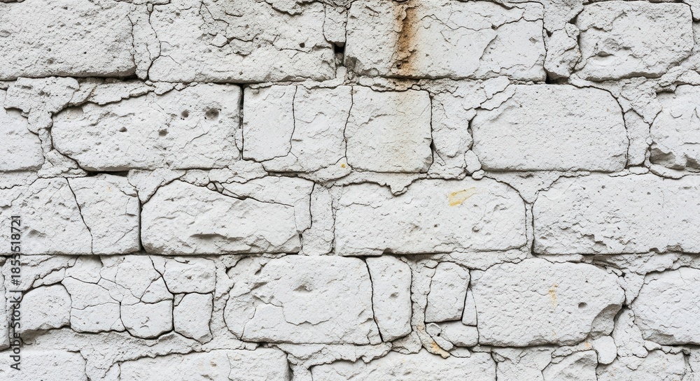 Fototapeta premium Weathered charm white brick wall with textured surface adding character to a building