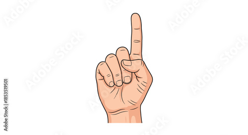 Hand with index finger pointed up in a gesture of number one or signaling attention, rendered in a clean comic book drawing style.