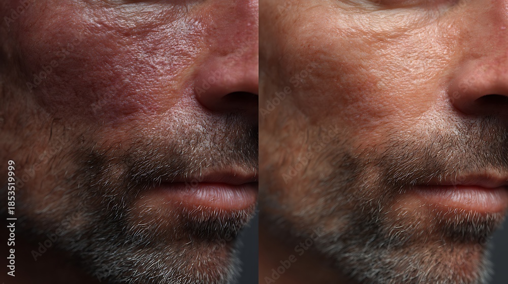 Obraz premium before-after rough outdoor men skin texture vs smooth refined surface