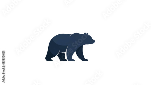 A simple, dark blue bear silhouette walking on a white background, depicted in a minimalist graphic style.