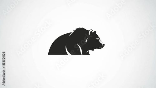 Stylized black silhouette of a bear on a light grey background, depicted in profile facing right, suitable for a logo or icon.