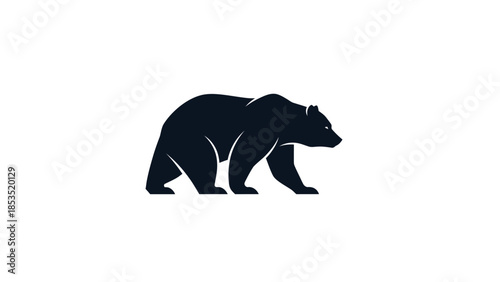 Black silhouette of a bear walking in profile on a clean white background.