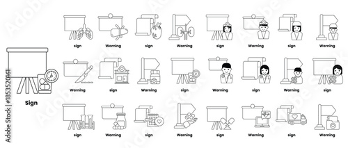 A sign with a bunch of pictures on it