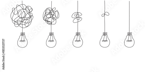 Untangling complex ideas into simple icon set vector. brilliant solutions, innovations, idea symbol. vector illustration.