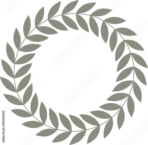Elegant Laurel Wreath Vector Graphic Illustration with Soft Gray Leaves on White Background