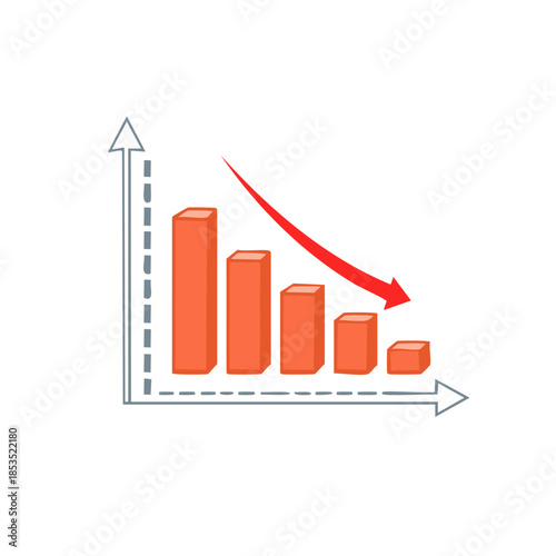 Declining Bar Chart Shows Economic Downturn Illustration Red Arrow Signifies Loss Trend