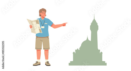 Tour Guide Explaining Landmark Architecture To Tourists.