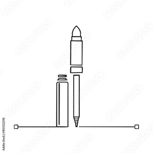Eyeliner, Lipstick, and Makeup Tube in Minimalistic Outline Style for Cosmetic Design, Single Line Art Style