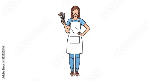 Woman Artist Holding Paint Brushes Ready to Paint.