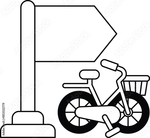 A bicycle is parked next to a sign that says "Bike Lane"