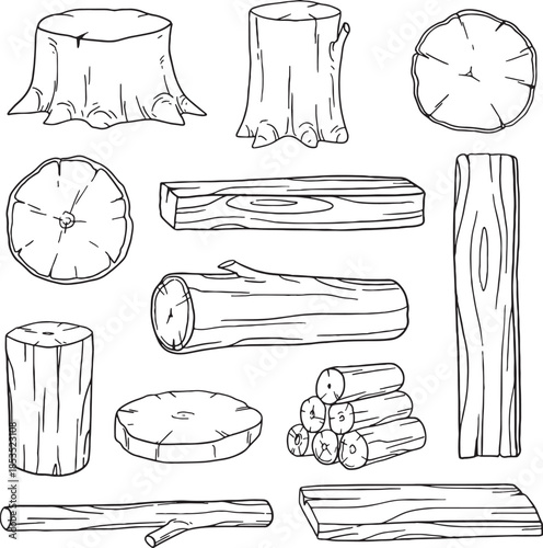 Editable vector set of rustic wooden signboards and blank planks in various shapes. Hand-drawn timber labels, arrows, and frames isolated on white for eco-friendly branding and natural design.